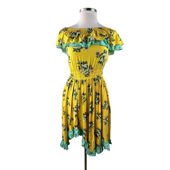 Matilda Jane Hooked On A Feeling Dress Yellow Ruffle Smocked Women's Size Small - Picture 2 of 13